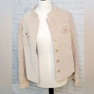 Chaqueta Worthington Para Mujer 100% Seda Cerdo Dividido Talla XL Beige Gamuza Botón Preppy Foto 1 de 4