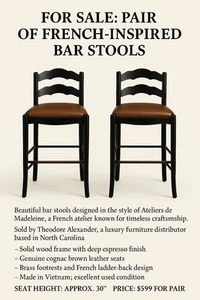 Pair of French-Inspired Bar Stools By Ateliers de la Madeleine - Picture 1 of 9