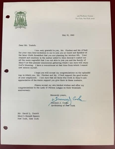 Archbishop Terence J. Cooke of N.Y. 1968, Signed, Typed Letter on His Letterhead - Picture 1 of 2