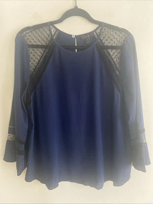 Blusa de seda J Crew azul oscuro negra malla a lunares usada en excelente estado para mujer talla 14 Foto 1 de 4
