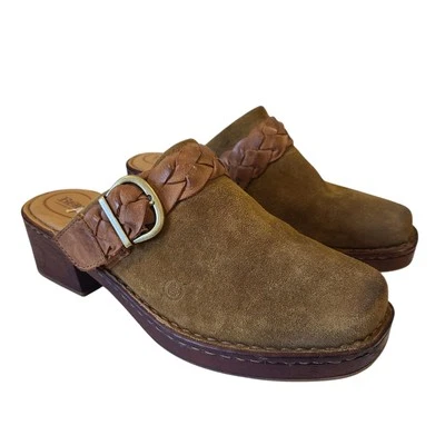 Zueco sin cordones Born Hally verde gamuza cuero trenzado 10 cómodo grueso Foto 1 de 4