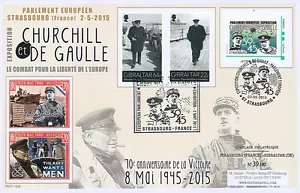 Maxi FDC FRANCE-GIBRALTAR "70 ans Victoire DE GAULLE La Combattante / WWII" 2015 - Imagen 1 de 1