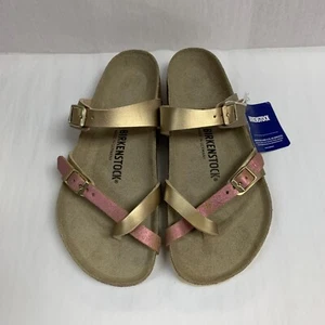Birkenstock New w/ Box Mayari Two Tone Gold/Rose Birko Flor/Suede Leather Reg - Picture 1 of 5