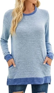 Fashion Round Neck Colorblock Pocket Long Sleeve Pullover Loose Casual Sweater M - Picture 1 of 15
