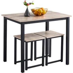 Renwick 3-Piece Dining Set with Industrial Table and 2 Backless Chairs, Gray - Picture 1 of 7