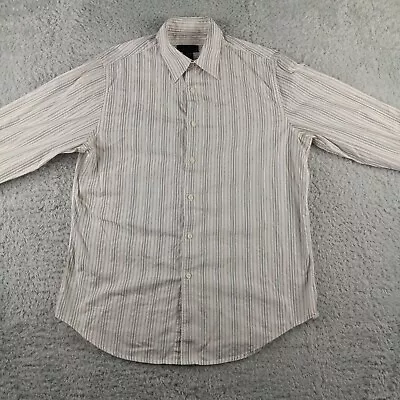 Camisa Attention Para Hombre Grande Blanca Gris Rayas Abotonada Manga Larga Cuello Foto 1 de 4
