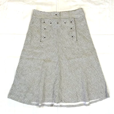 J. Falda Crew 100% Lino Talla 0 Midi Marinero Botón Línea A Rayas Con Cordones Espalda NUEVA Foto 1 de 4