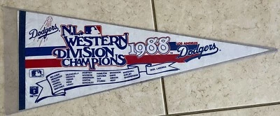 "Banderín de campeones de la división occidental 1988 de Los Angeles Dodgers 29"" tamaño completo" Foto 1 de 3