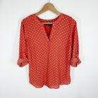 Fortune + Ivy Womens Polka Dot Popover Top Orange 3/4 Sleeves S Small