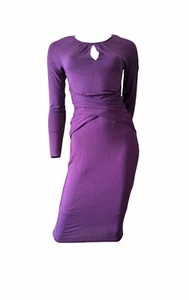 VENUS Kleid lila Strick dehnbar Schlüsselloch vorne Midi figurbetont Bauchkontrolle SMALL - Bild 1 von 9
