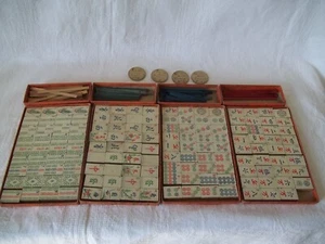 Antiguo JUEGO MAH JONGG MADERA Y BAMBÚ Juego de Azulejos Mahjong Sin Caja - Imagen 1 de 9
