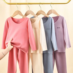 Unisex Children Pajamas Solid Color Viscose Kid Winter Thermal Underwear - Picture 1 of 19