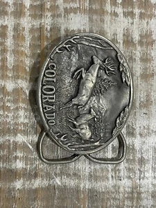 Fibbia da cintura ovale vintage anni 80 1985 ** Colorado ** cervo cervo cervo C+J INC made in USA - Foto 1 di 3