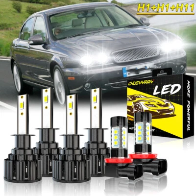 For 2004-2008 Jaguar X-Type 6pcs Front LED Headlight Hi/Lo Beam Fog Light Bulbs - Image 1 of 4