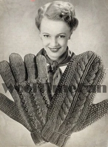 Knitting Pattern To Make Women's Classic Cable Design Mittens & Gloves. - Picture 1 of 1