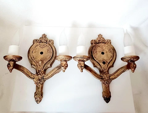 PAiR Vtg ANTIQUE -DOUBLE CANDLE - Electric WALL SCONCES Cast Metal LIGHTS # 182 Cover