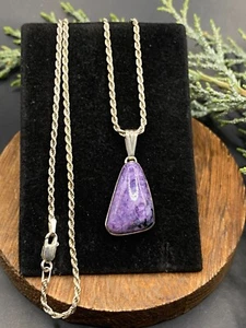 Vintage Navajo Maria Platero sterling charoite pendant necklace - 18" - Picture 1 of 9