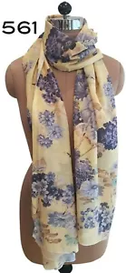 Nuevas bufandas/estolas grandes con estampado floral amarillo para mujer/damas primavera/verano - Imagen 1 de 2