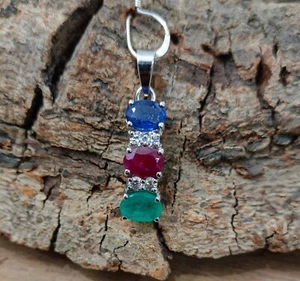 Joyería colgante de plata de ley 925 rubí genuino esmeralda y zafiro para mujer P-212 - Imagen 1 de 8