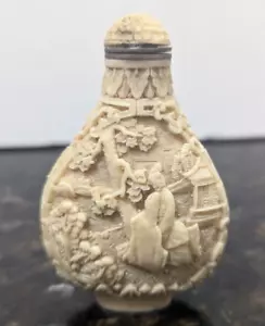 Vintage Chinese or Japanese Snuff Bottle Carved Resin 3D Image Cherry Blossoms - Picture 1 of 10