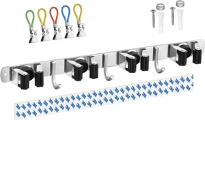 Mop Broom Tool Holder Storage Rack w/ Hooks Wall Mount Organizing Heavy Duty - Picture 1 of 6