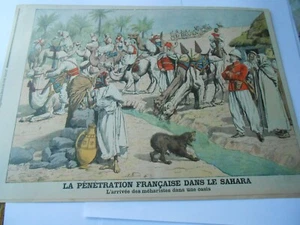 1906 Sahara arrivée des méharistes dans une oasis Illustration Gravure - Picture 1 of 1