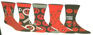 5 Pair Marvel Comics Anti-Hero Deadpool New Crew Socks sz 8-12 shoe New NOS 2019 - Picture 1 of 4