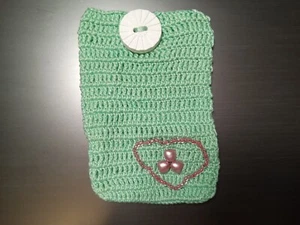 VERDE CLARO Hecho a Mano Crochet Muñequera Bolso sin asas Estuche para teléfono con diseño de cuentas - Imagen 1 de 4