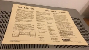 Altec Lansing Challenger 1 Speakers Instruction / Specs (vintage paperwork) - Picture 1 of 1