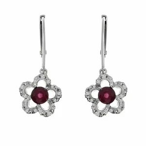 0.76 Ct Ruby Natural Diamond Prong Earrings 14k Solid White Gold - Picture 1 of 3