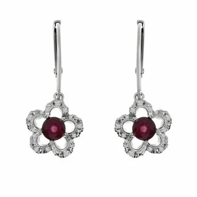 0.76 Ct Ruby Natural Diamond Prong Earrings 14k Solid White Gold - Image 1 of 3