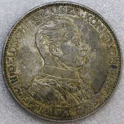 1914 A German Prussia 3 Marks Silver Coin AU - Image 1 of 2