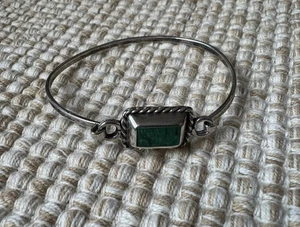 Vintage Sterling Silber Malachit Stein Armreif Armband 7,2 Zoll 925 Mexiko - Bild 1 von 6