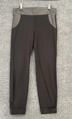 Hue Pull On Black Dress Pants Womens Medium Faux Leather Accents Stretchy - Image 1 of 4