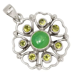 Handwork - Natural Chrysoprase & Peridot 925 Silver Pendant Jewelry ALLP-30493 - Picture 1 of 1