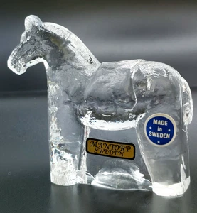Vintage Mantorp Swedish Art Clear Crystal Dala Horse Paperweight/Figurine 3" - Picture 1 of 12