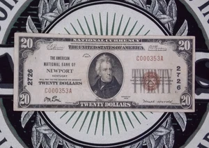 1929 $20 NB Kentucky National Currency *NEWPORT* KY Ch#2726 C000353A ECC&C, Inc. - Picture 1 of 6