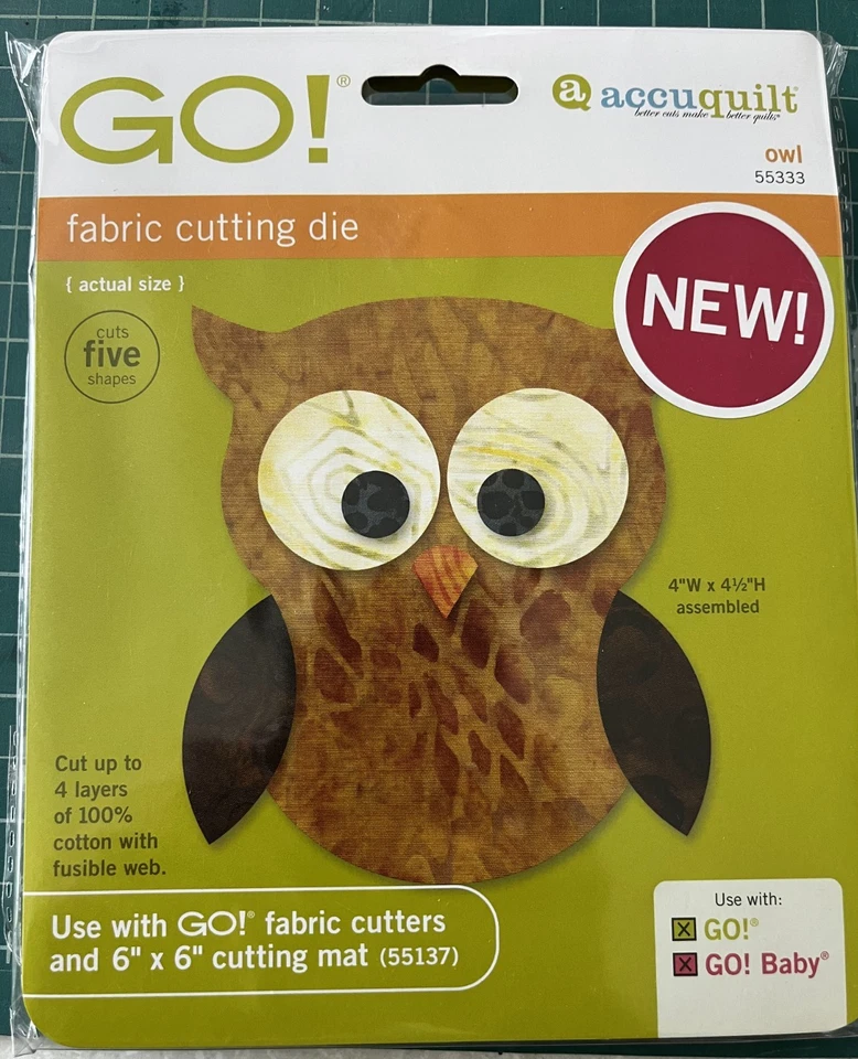 AccuQuilt Go Fabric Cutting Die Owl 55333 Quilting Sewing