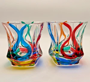 CC ZECCHIN MURANO Ocean Whisky Glass, Multi color 4" Tall - 2 pcs set - Picture 1 of 7