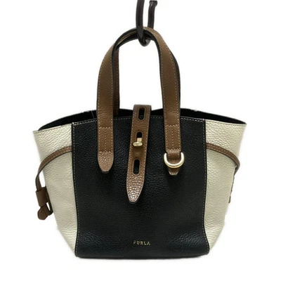 Auténtico bolso de mano FURLA Net - de cuero negro blanco marrón Foto 1 de 4