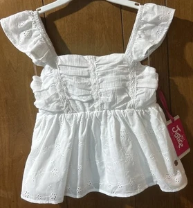 Justice Girls Eyelet Baby Doll Top White Lined Eyelet Ruffle Sleeve Size M (7/8) - Picture 1 of 16