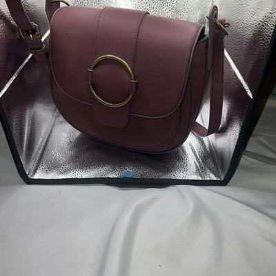 Burgundy Mauve Brass HW Vegan Hobo Crossbody Purse 10x9x3 Disneybound, Hippyboho - Image 1 of 4