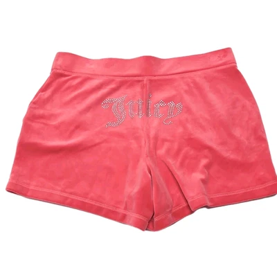 Juicy Couture Velour Spellout Logo Shorts Size L Peach/Pink Y2K Pockets NEW NWOT - Image 1 of 4