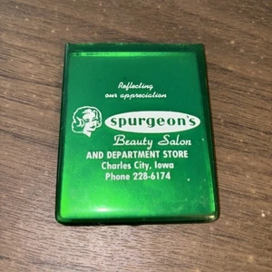 Vtg Spurgeon’s Beauty Salon & Dept Store - Charles City, IA - Pocket Ad Mirror - Picture 1 of 5