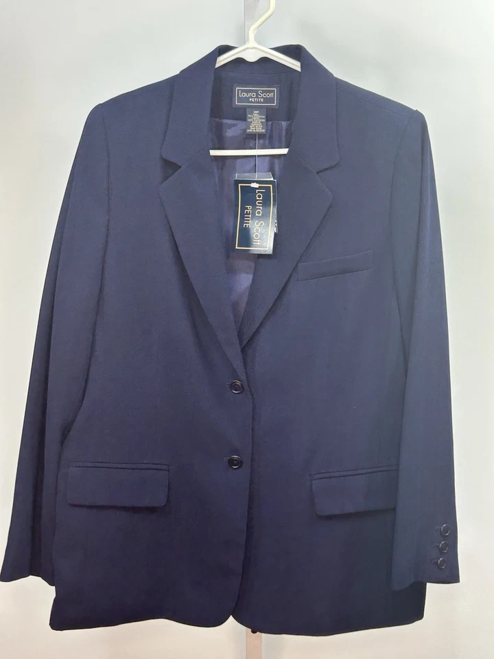 Jaqueta terno blazer feminina Laura Scott azul, tamanho 14P. Novo com etiquetas.  1 O - Imagem 1 de 4