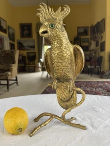Antique Victorian Gilt Brass C19th Cockatoo On Branch Standing Figure 11” Tall  - Picture 1 of 9