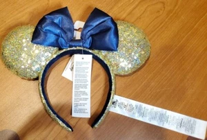Disney Parks 50th Anniversary EARidescent Shimmer Gold Blue Minnie Ear Headband - Picture 1 of 2