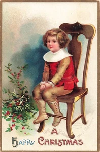 Clapsaddle Christmas Postcard Boy Sitting on Chair Artist Signed  c 1909  Y2* - Picture 1 of 2
