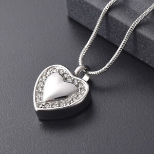 Crystal Heart Cremation Jewellery Ashes Urn Pendant Keepsake Memorial Necklace