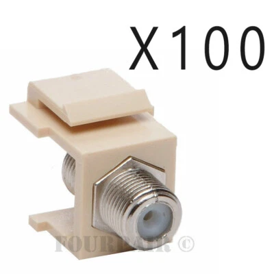 100 - Pack Lot F-81 Coax Keystone Jack Snap-In Cable TV Coupler Connector Ivory - Image 1 of 2